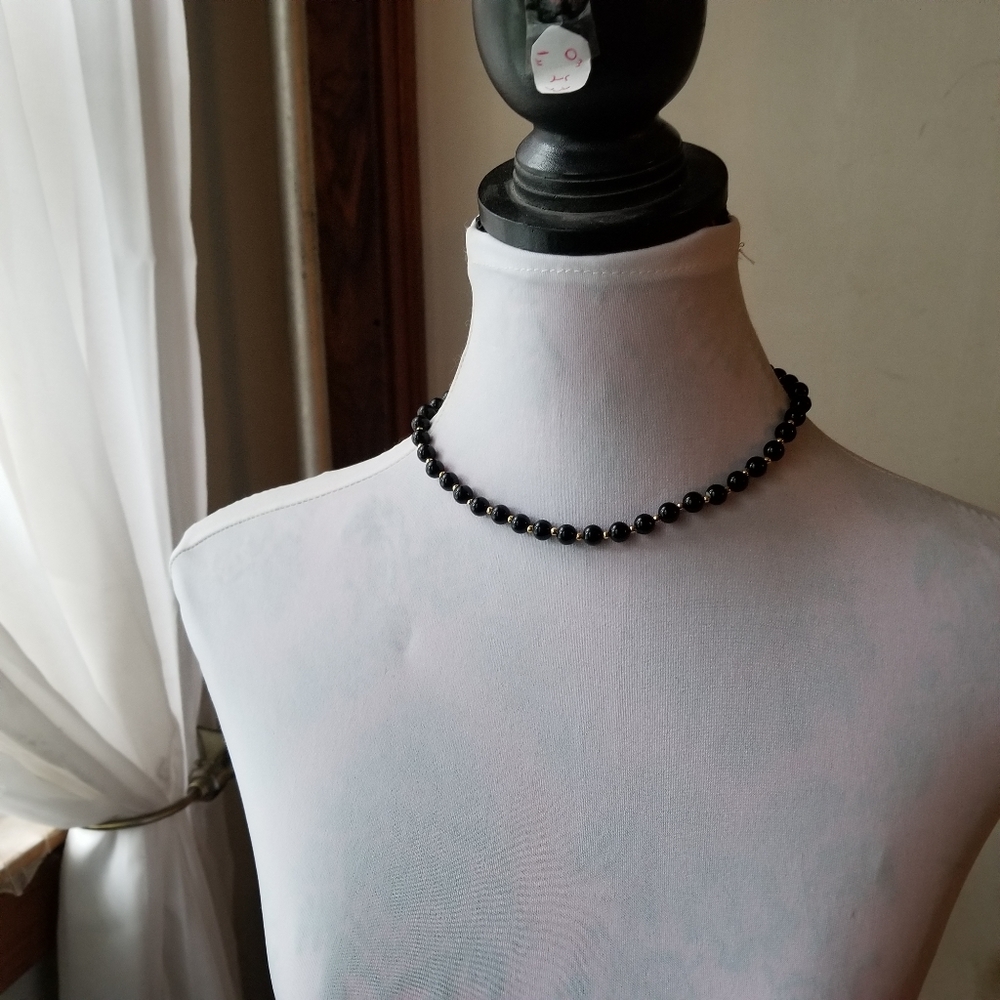 Vintage necklace black beads necklace gold tone retro - Picture 5 of 12